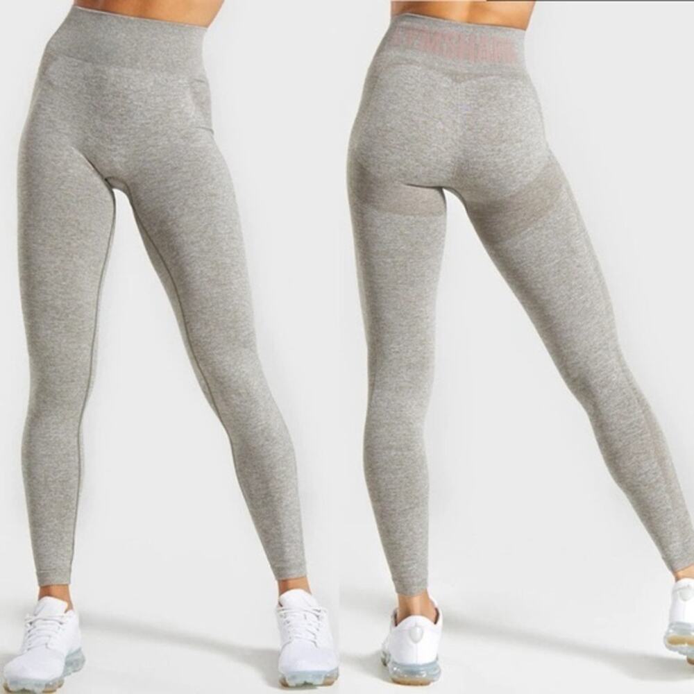 GYMSHARK Flex High Waisted Leggings in Khaki Marl/Taupe - Size XS